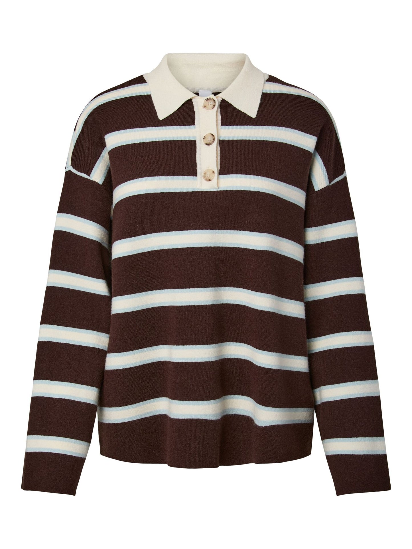 Brown and white striped shirt with a collar on a white background