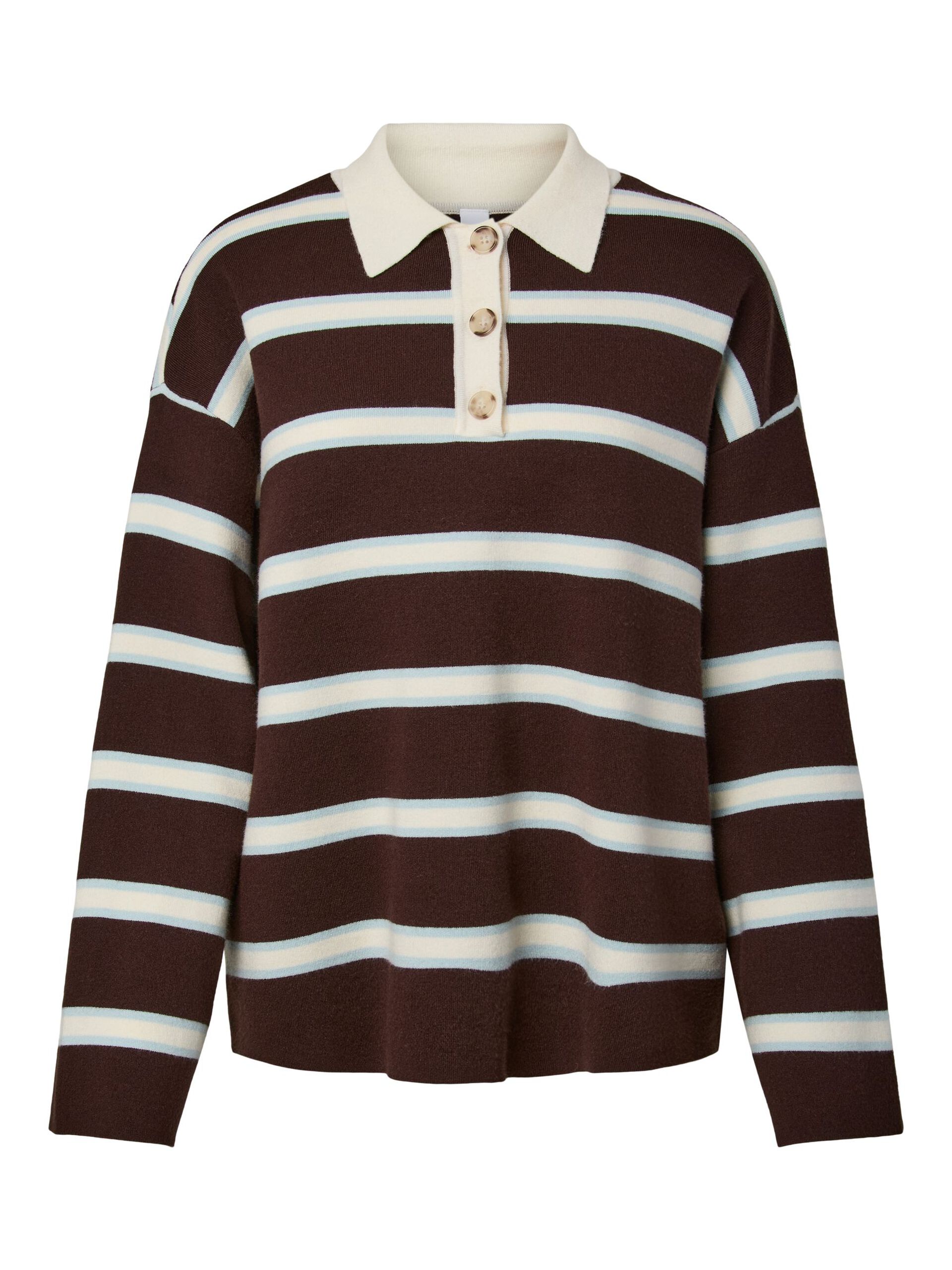 Brown and white striped shirt with a collar on a white background