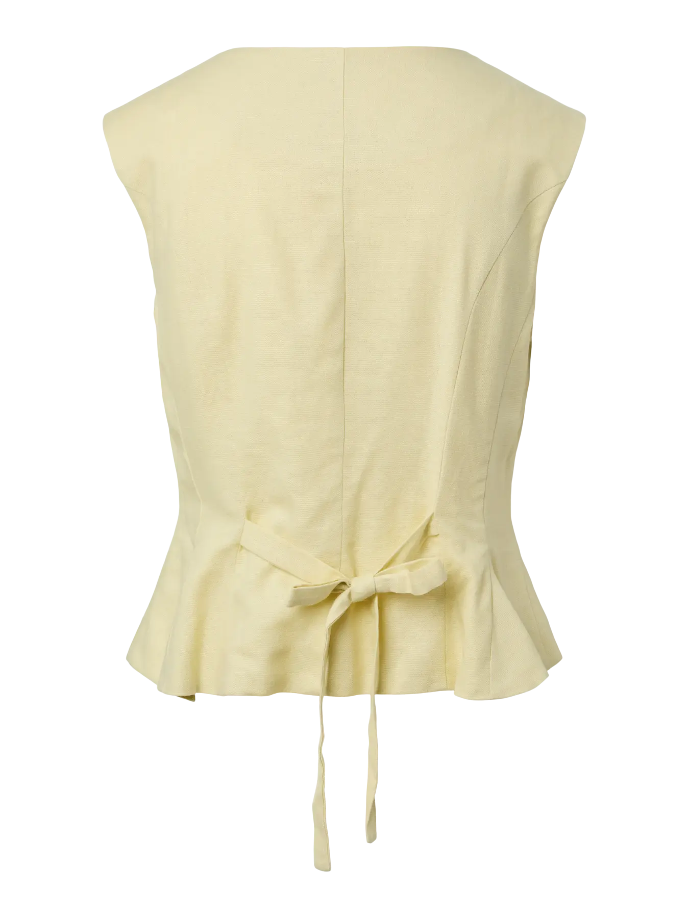 Light yellow sleeveless top with a tie detail on a white background