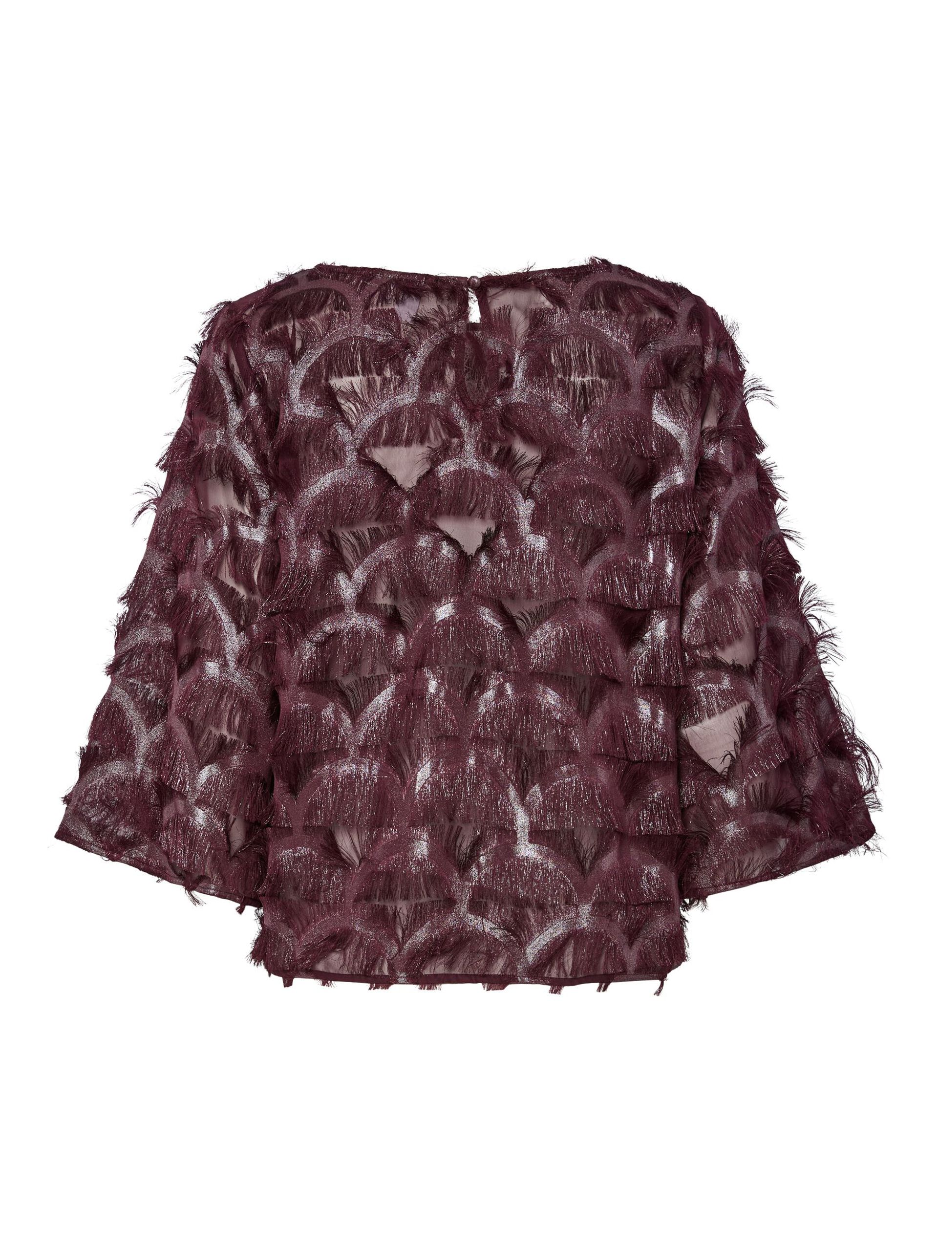 Dark purple lace top on a white background