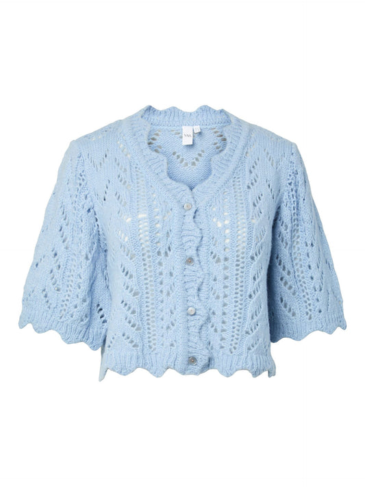 Light blue knitted cardigan on a white background