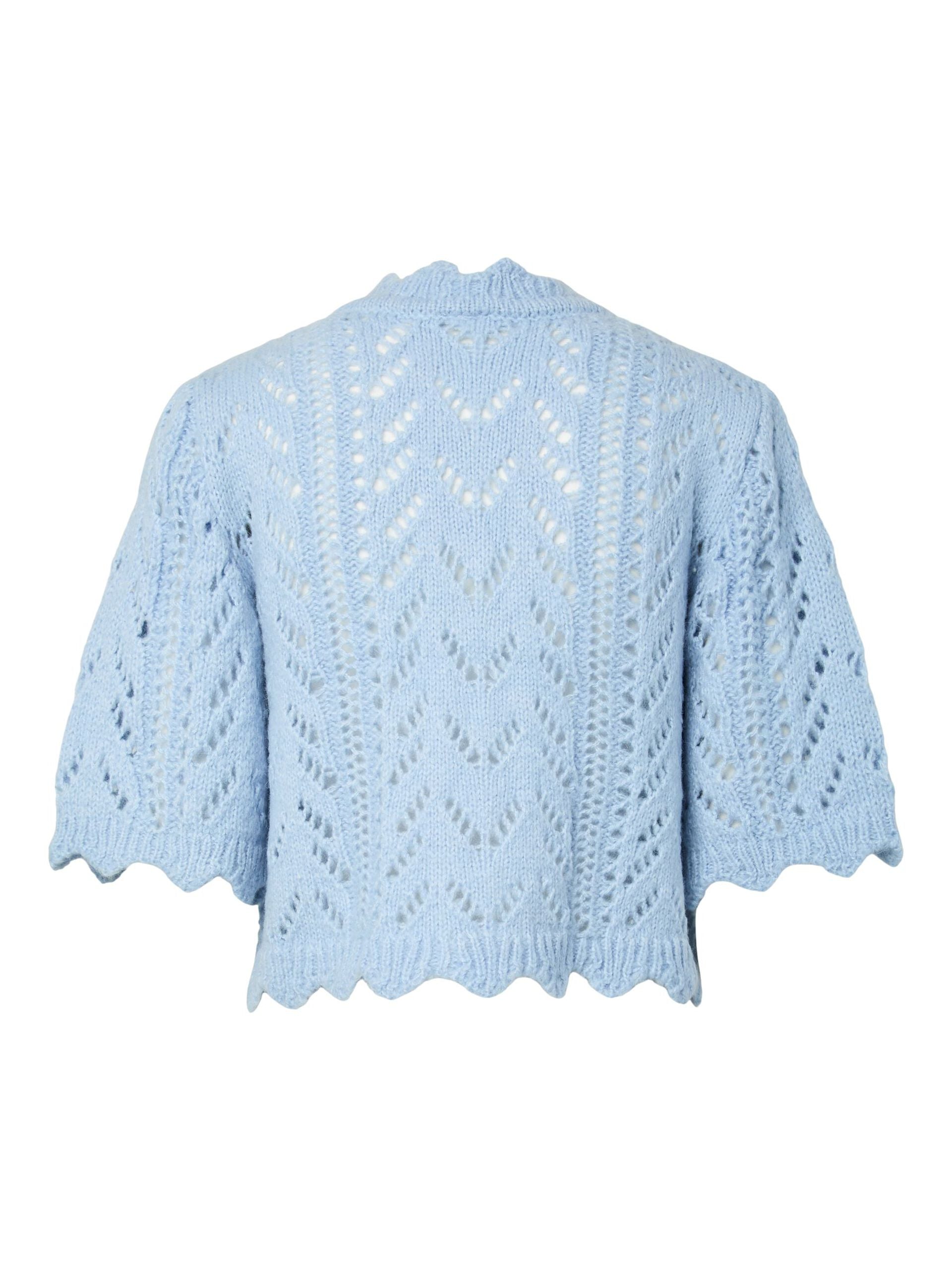 Light blue knitted shrug on a white background