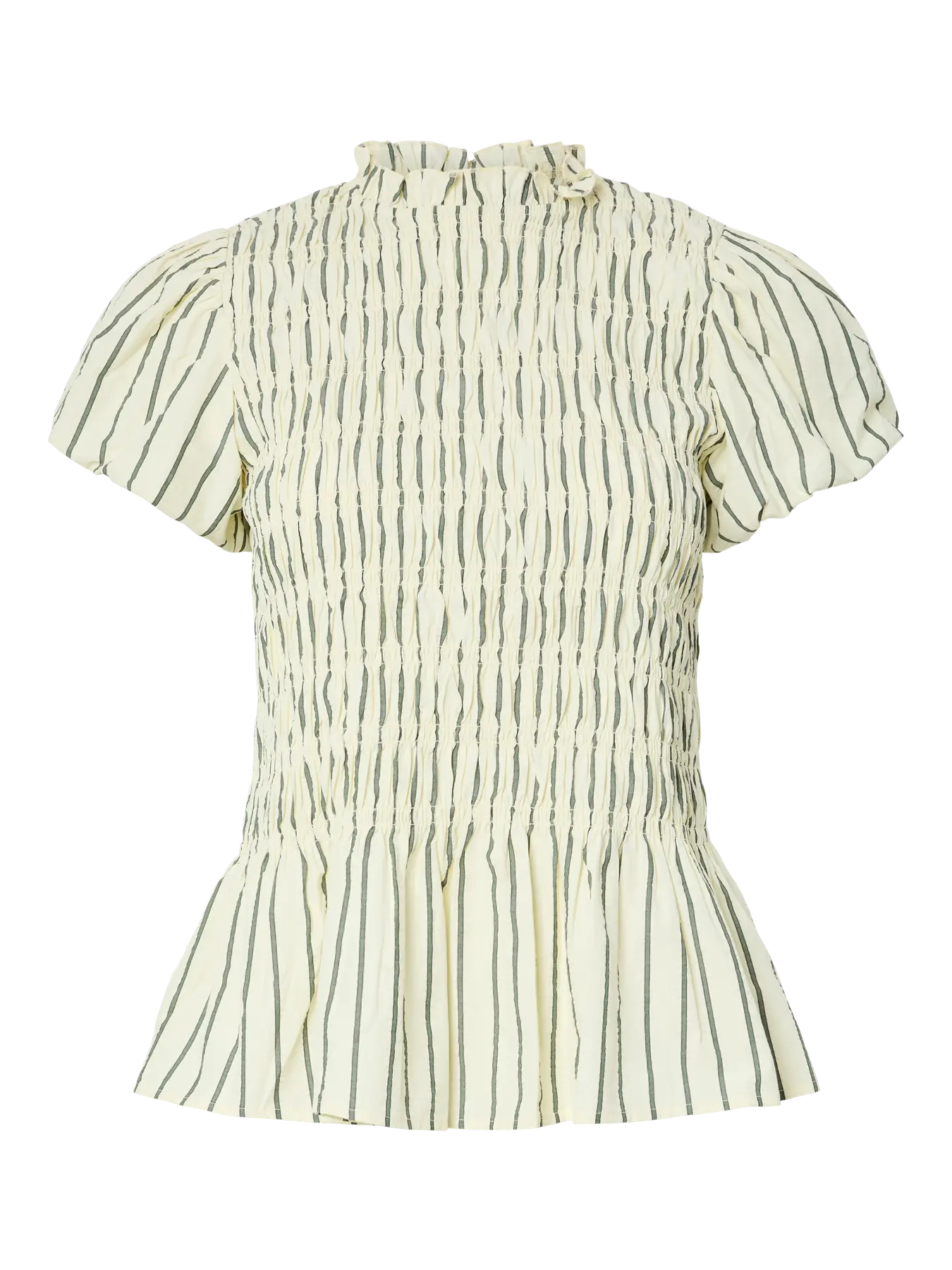 Striped blouse with puff sleeves on a white background