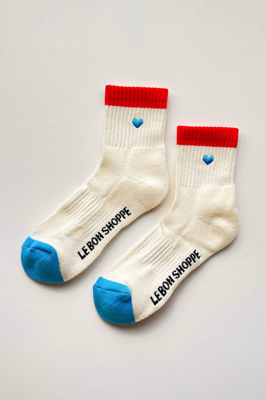Embroidered Girlfriend Socks - Blue Red Heart