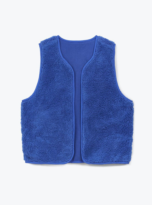 Blue fleece vest on a white background