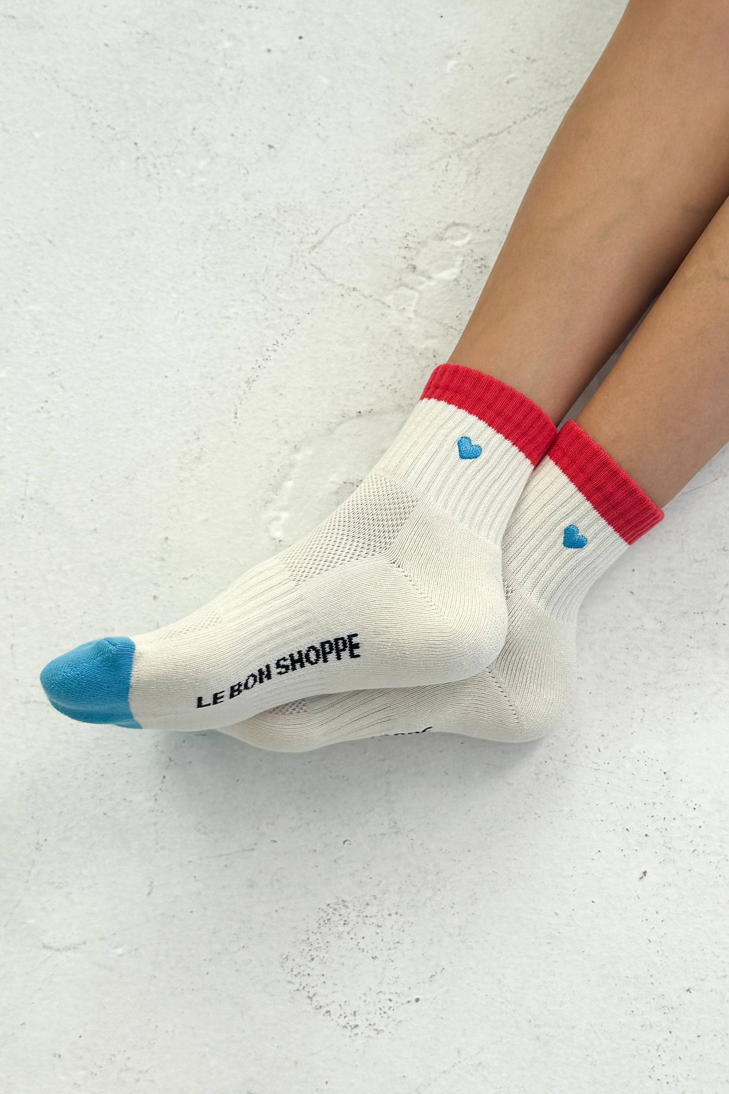 Embroidered Girlfriend Socks - Blue Red Heart