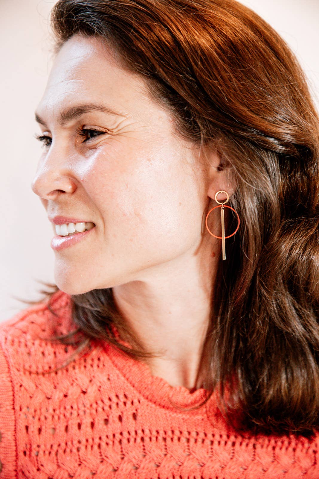 Geometric Drop Earrings | Hexagon Circle Gold Studs | CB019