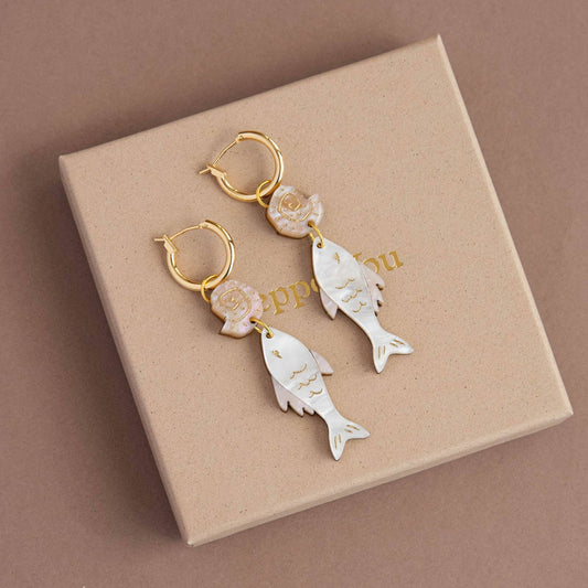 Ocean Fish & Shell Hoop Earrings