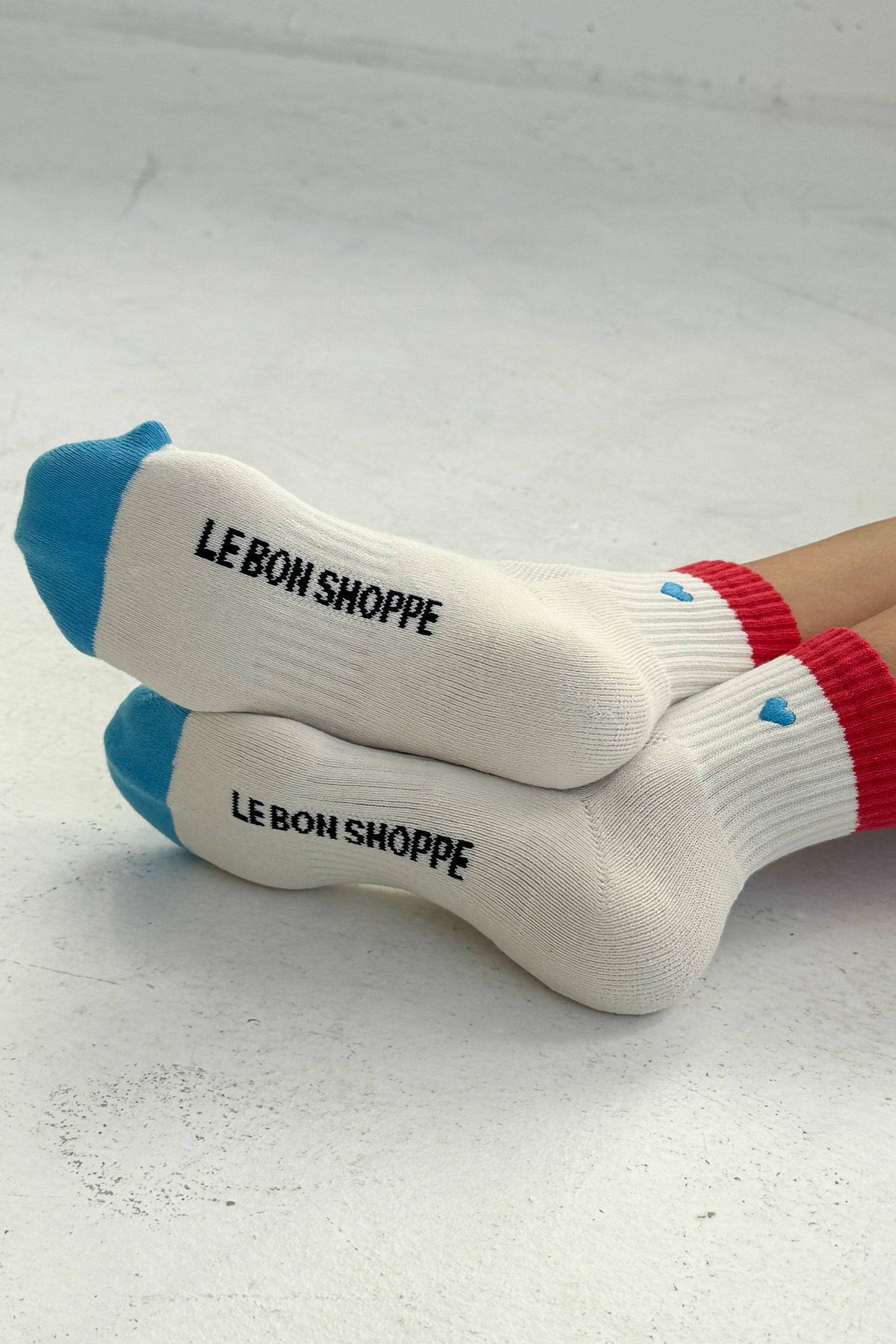 Embroidered Girlfriend Socks - Blue Red Heart