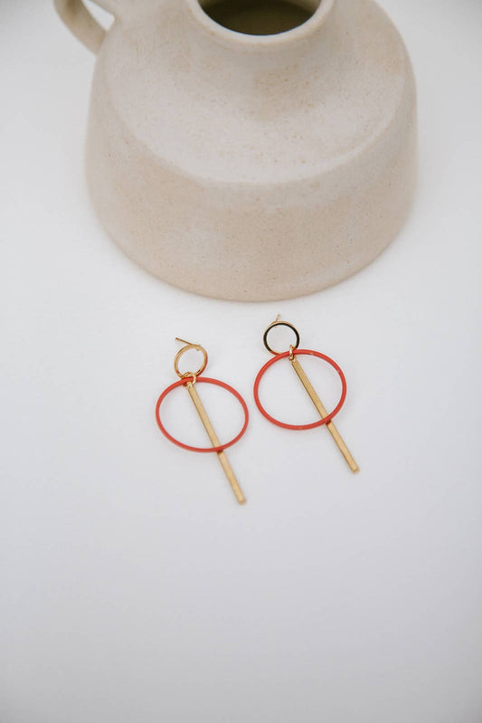 Geometric Drop Earrings | Hexagon Circle Gold Studs | CB019