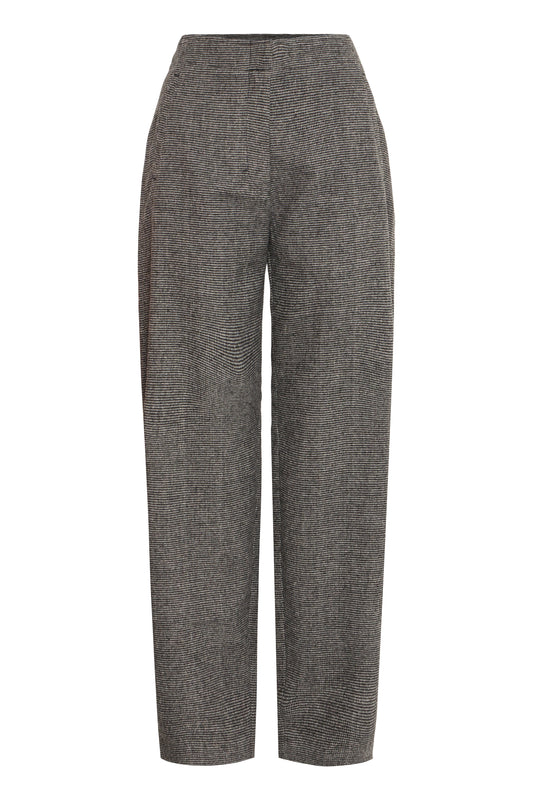 Gray textured pants on a white background
