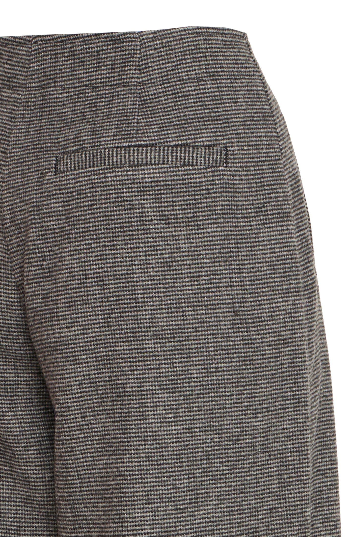 Close-up of a gray textured fabric with a pocket detail on a white background