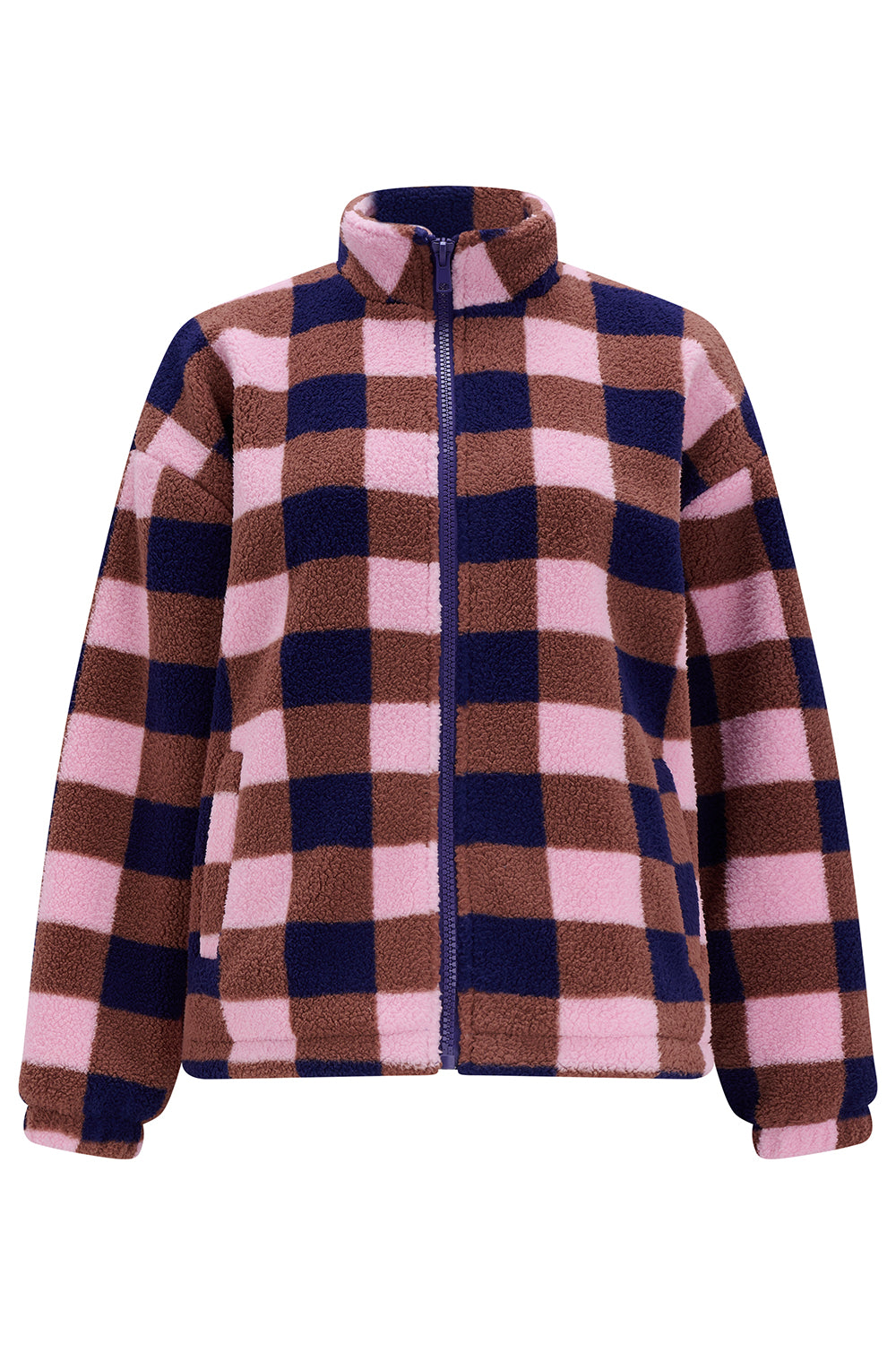 Hartley Zip Up Fleece - Navy/Pink Check