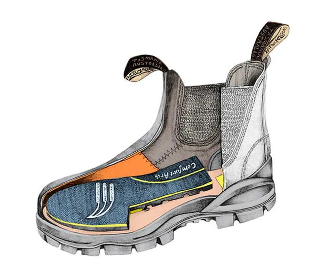 Gray and orange sneaker with visible sole design on a white background