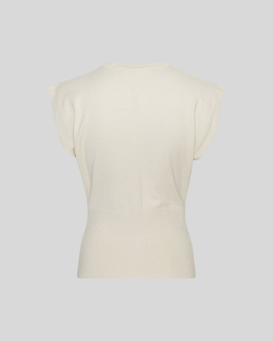 Beige sleeveless top on a light gray background