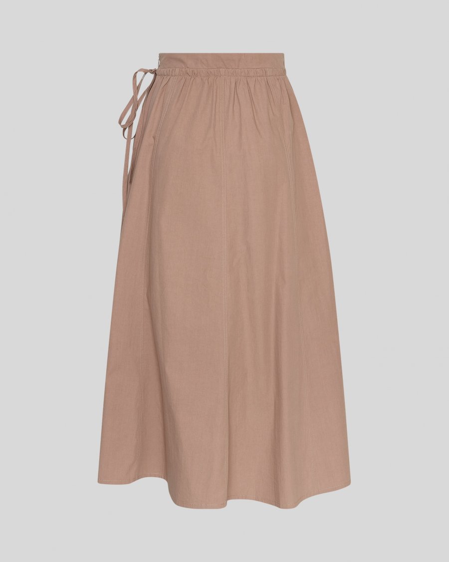 Beige skirt with tie waist on a light gray background