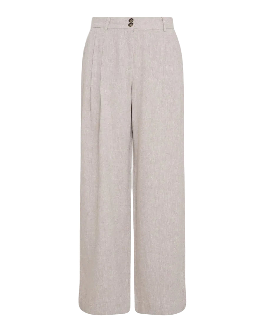 Beige wide-leg pants on a light gray background
