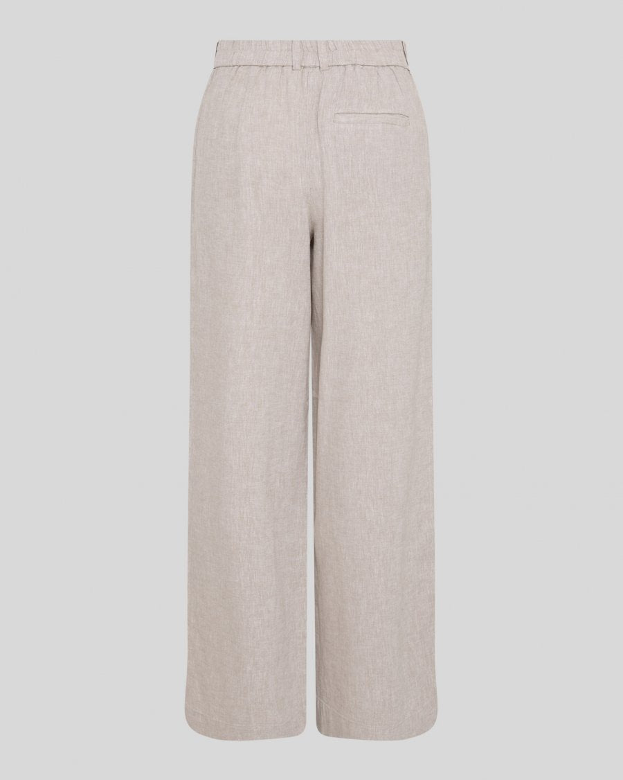 Beige wide-leg pants on a light gray background