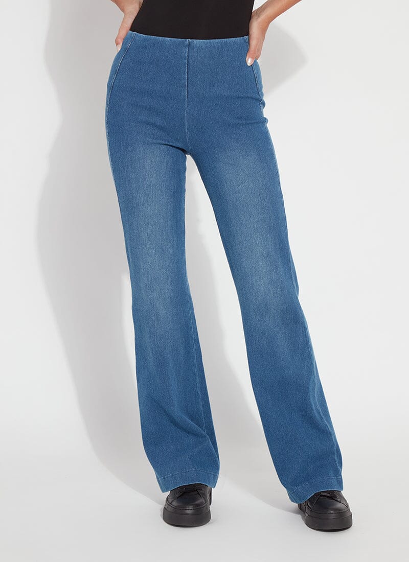 LYSSE Knit Denim Jeans - Mid Wash -Long flare