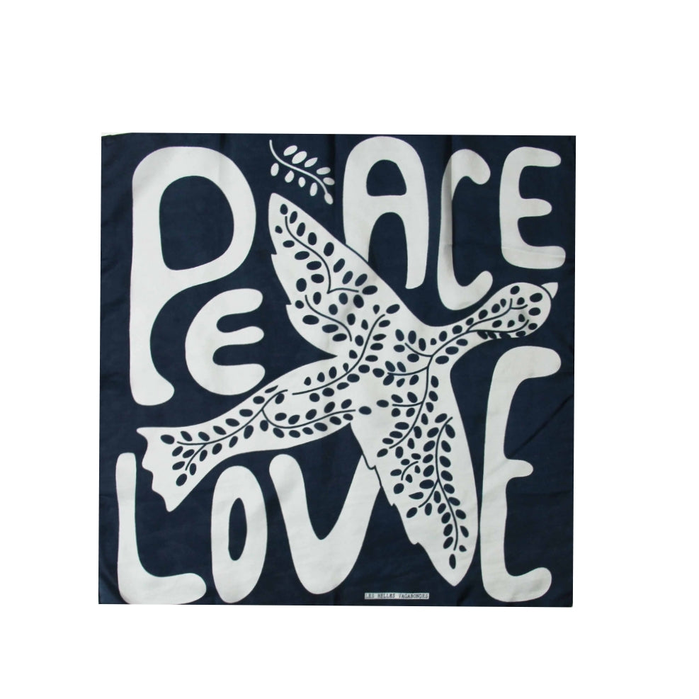 Peace and Love - Navy Silk Scarf