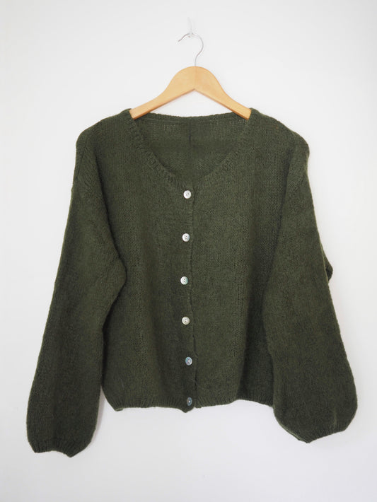 Long Sleeve Mohair Cardigan - Army Green