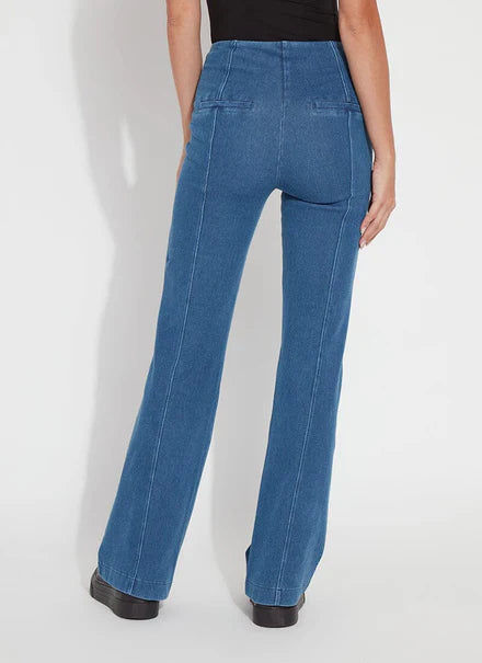 LYSSE Knit Denim Jeans - Mid Wash -Long flare