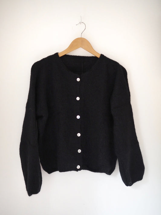 Long Sleeve Mohair Cardigan - Deep Black