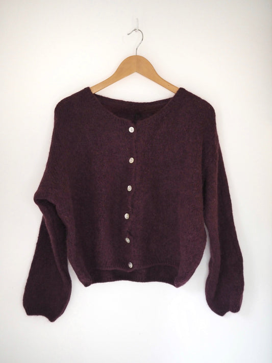 Long Sleeve Mohair Cardigan - Aubergine