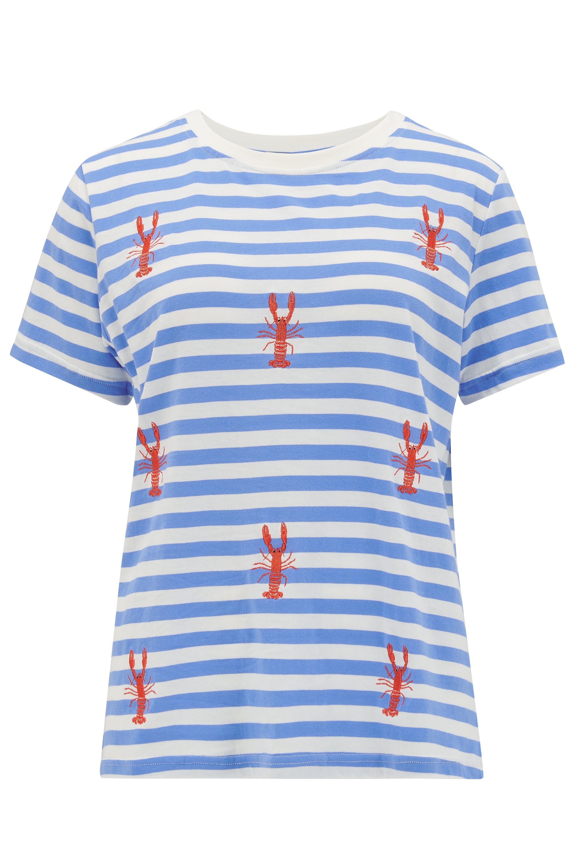 Maggie T-Shirt - Off-White/Blue, Lobster Embroidery